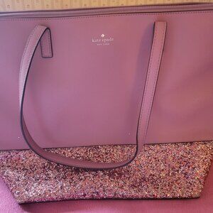 Used Kate Spade Pink Leather Tote Bag with Glitter Detail